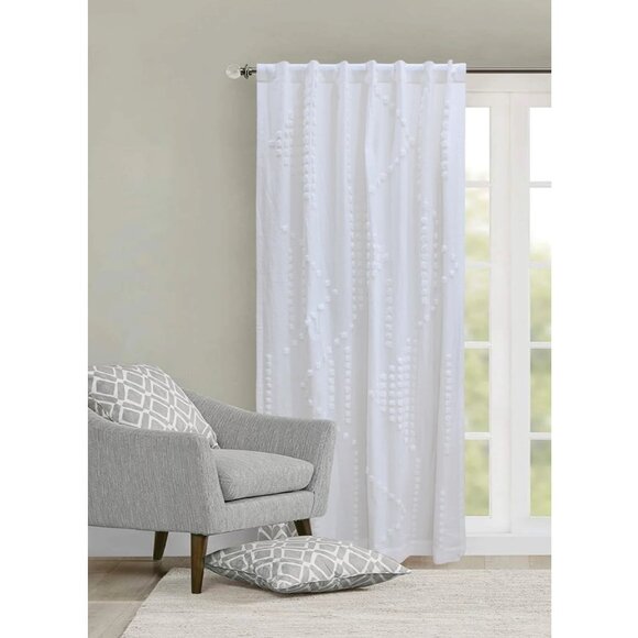 2 new WHITE Wild Sage Tufted Triangle 108" L x 50" W Rod Pocket Window Curtains - Picture 4 of 5